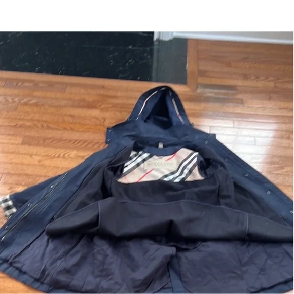 Burberry Navy Blue with Hood Weather-Resistant Design Coat